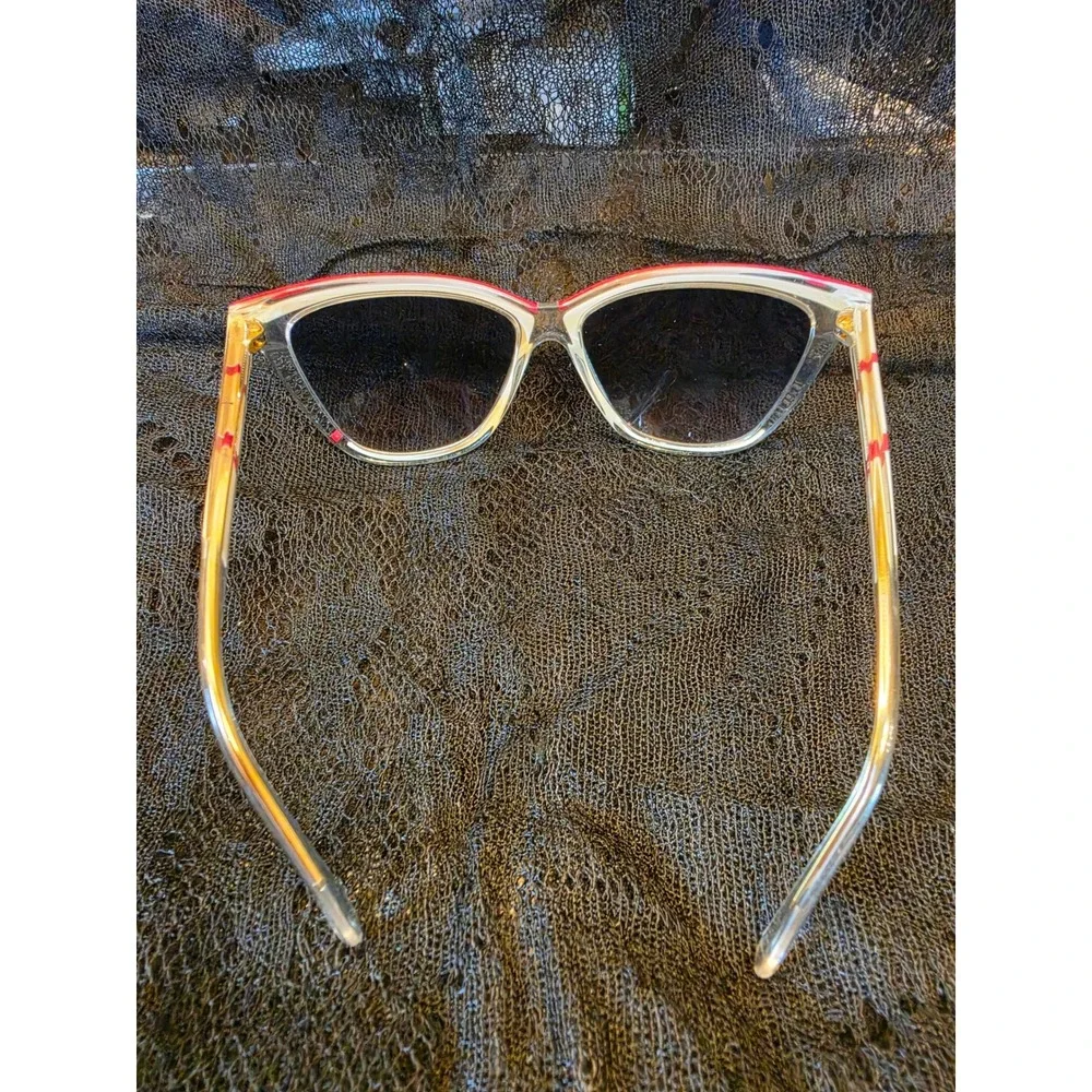 RARE Vintage Divina N 66 Cat Eye Sunglasses Made in Italy Clear White Red Stripe